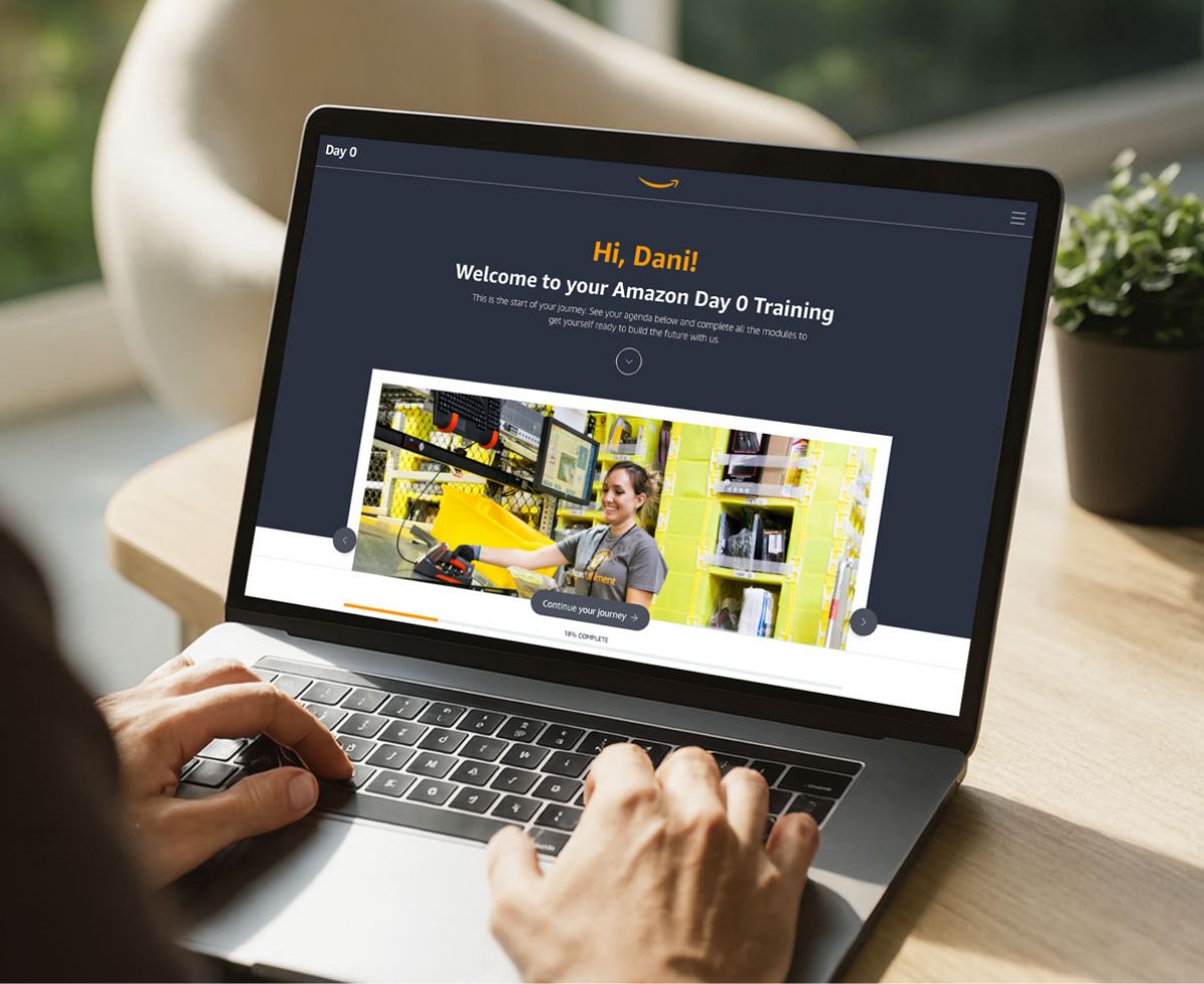 Amazon Onboarding homepage on a laptop